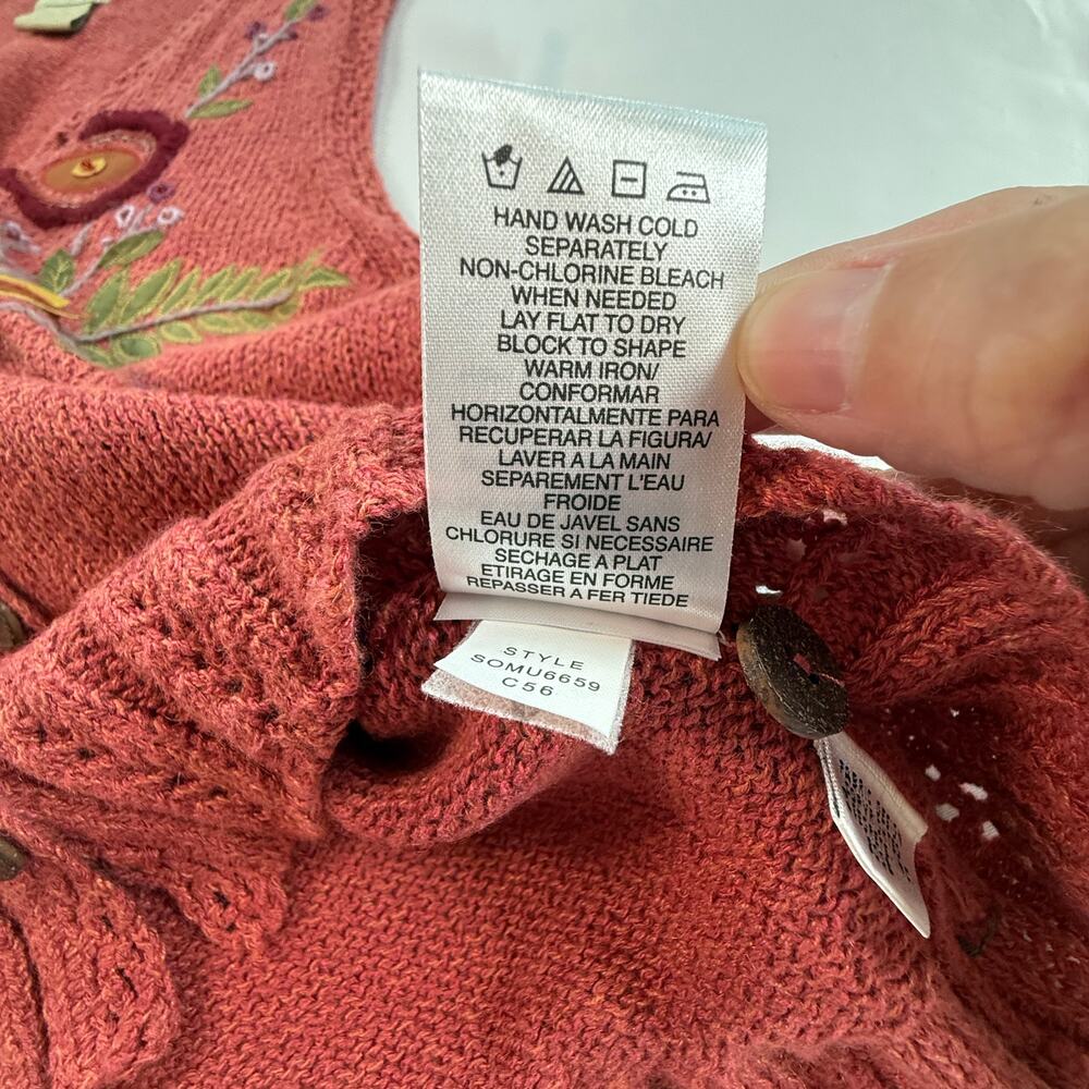 VINTAGE SIGRID OLSEN Sport Knit Sweater Vest Embroidered Ramie Cotton Wool SZ M - Picture 8 of 8